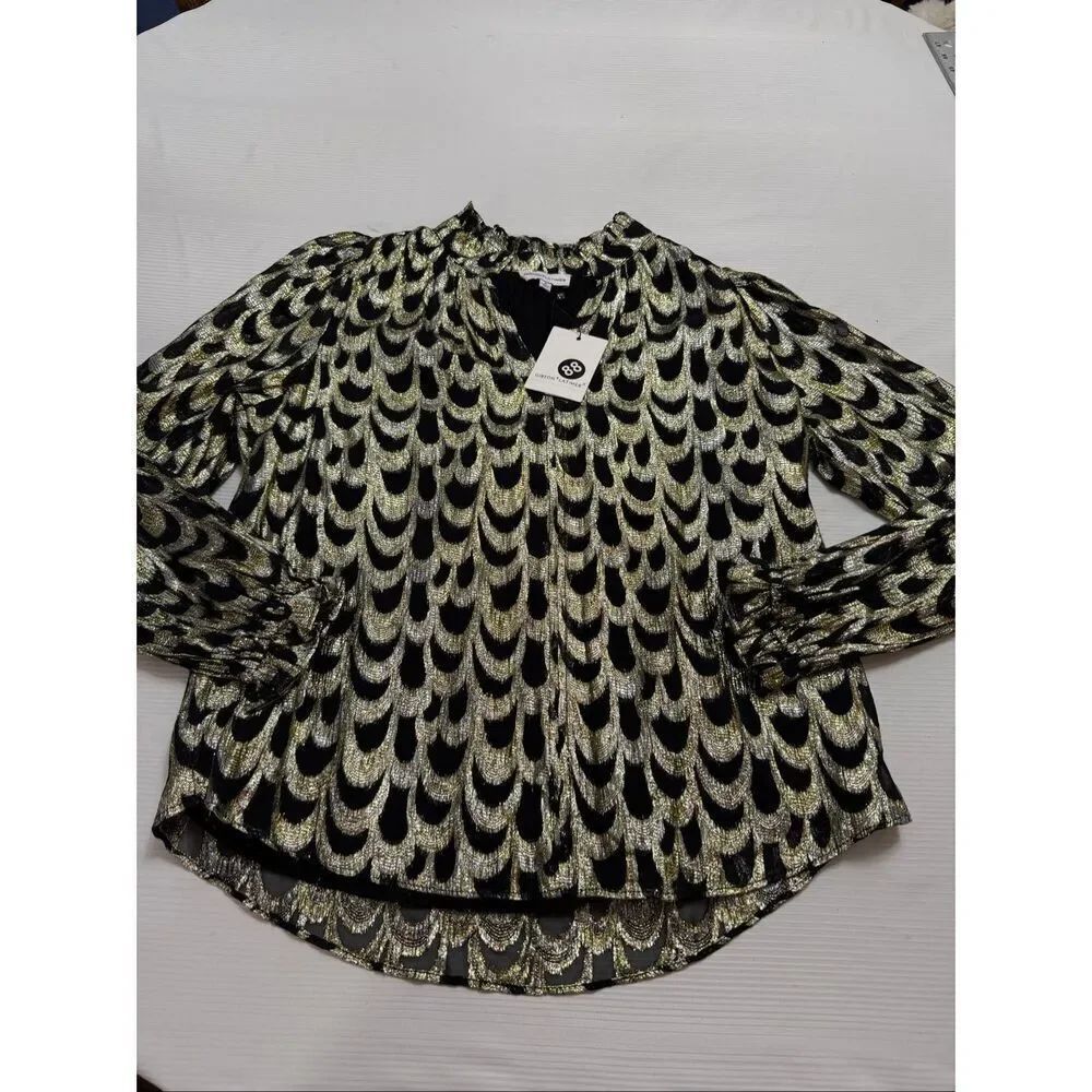 NWT Gibson Latimer Black Gold Shimmer Sparkle Top Blouse Tunic Size Small New